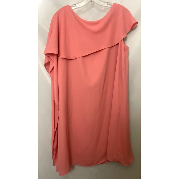 ELISE Coral/Salmon Crape Gauze Lined Asymmetric Calfan Dress Size XL - Picture 6 of 11